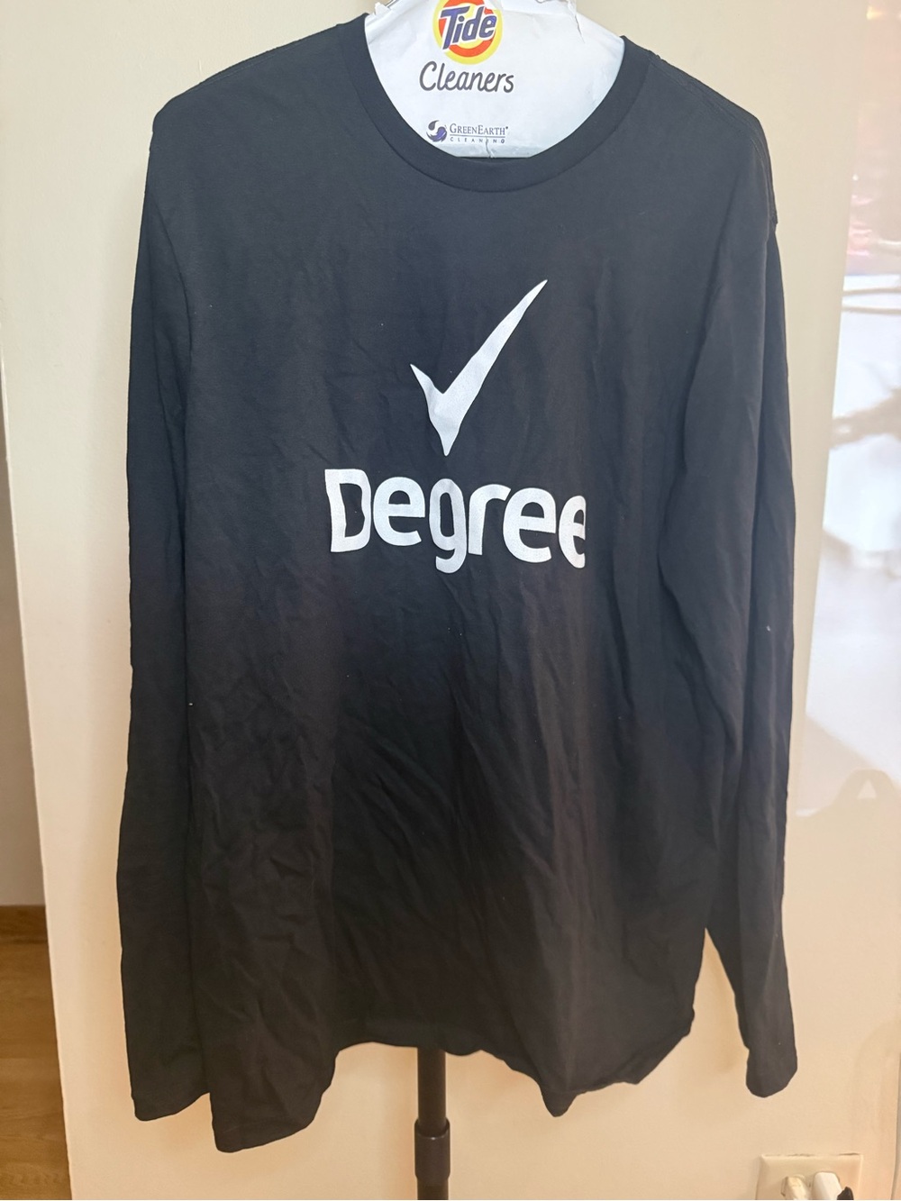 District Black Long-Sleeve Tee with White Degree Logo